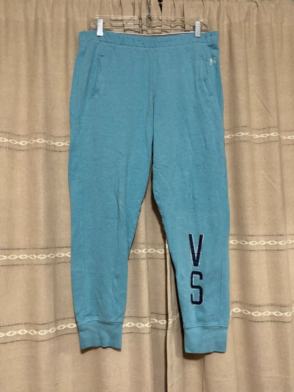Victorias Secret Aqua Blue Fleece Joggers Sweatpants Womens M Angel Wings